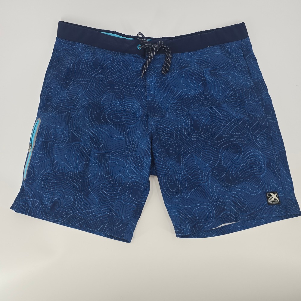 ZeroXposur‎ Mens Blue Topographic Print Board Shorts Swim Trunks XL